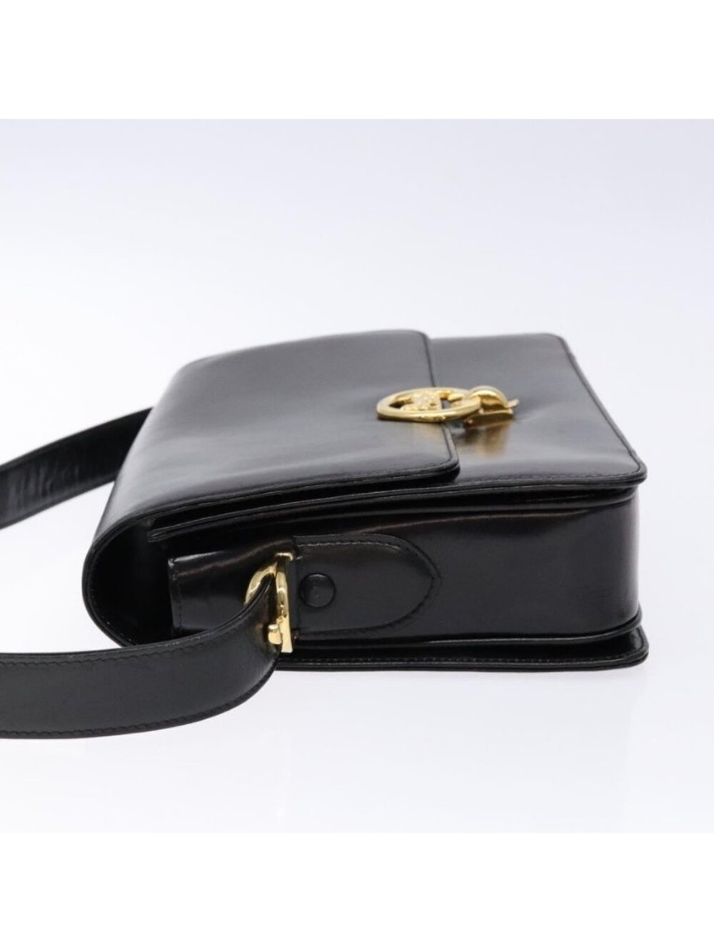 Authentic CELINE Horse Carriage Shoulder Bag Leather Black Gold - Picture 12 of 16